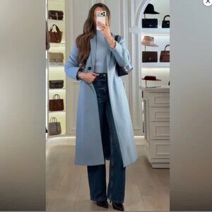 Zara $299 FITTED WOOL BLEND COAT ZW COLLECTION Italian Wool Sky Blue S M NWT